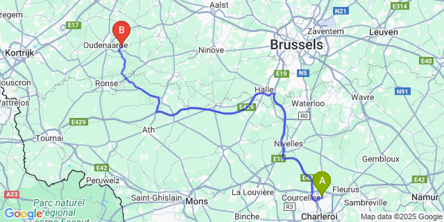 Map: Charleroi Airport Brussels South (CRL) to Mater
