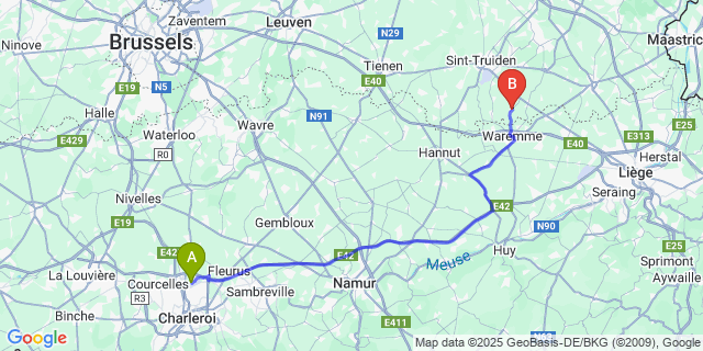 Map: Charleroi Airport Brussels South (CRL) to Mechelen-Bovelingen