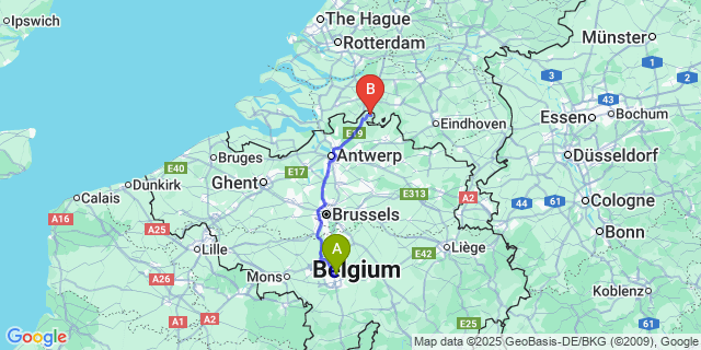 Map: Charleroi Airport Brussels South (CRL) to Meerle