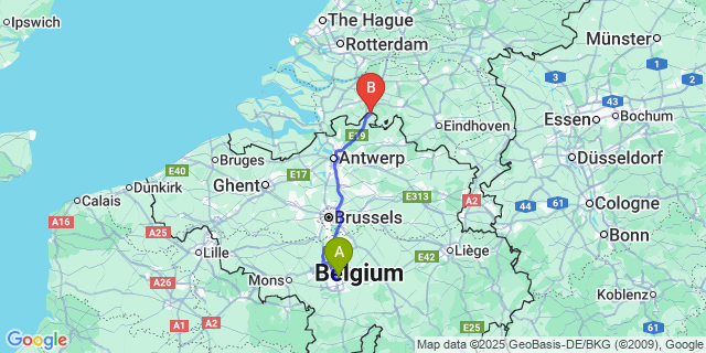 Map: Charleroi Airport Brussels South (CRL) to Meersel-Dreef