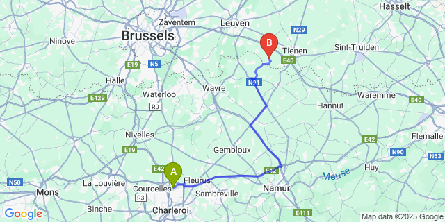 Map: Charleroi Airport Brussels South (CRL) to Meldert (Vlaams-Brabant)