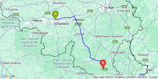 Map: Charleroi Airport Brussels South (CRL) to Mellier