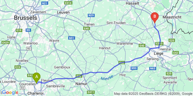Map: Charleroi Airport Brussels South (CRL) to Membruggen