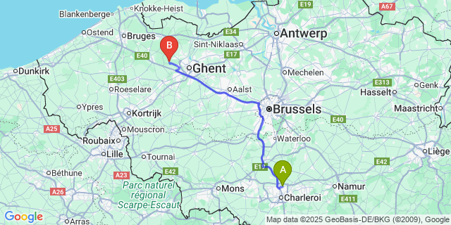 Map: Charleroi Airport Brussels South (CRL) to Merendree