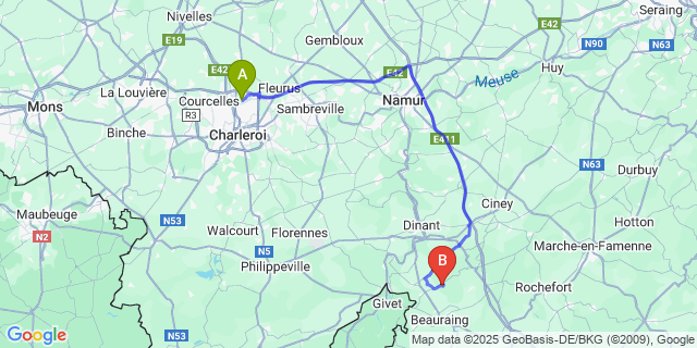 Map: Charleroi Airport Brussels South (CRL) to Mesnil-Église
