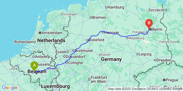 Map: Charleroi Airport Brussels South (CRL) to Messe Berlin, Brussels