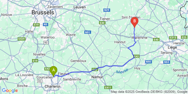 Map: Charleroi Airport Brussels South (CRL) to Mielen-boven-Aalst