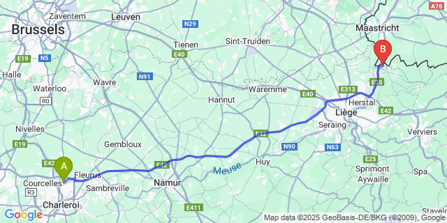 Map: Charleroi Airport Brussels South (CRL) to Moelingen