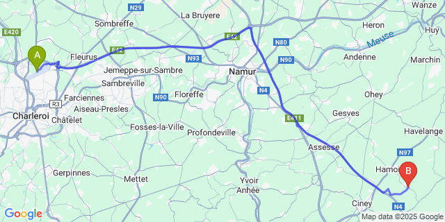 Map: Charleroi Airport Brussels South (CRL) to Mohiville