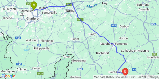 Map: Charleroi Airport Brussels South (CRL) to Moircy