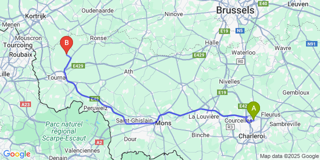 Map: Charleroi Airport Brussels South (CRL) to Molenbaix