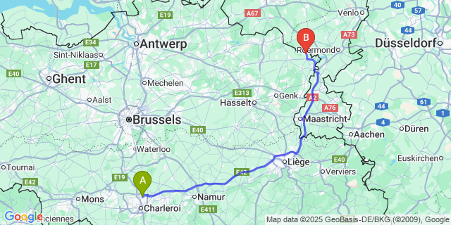 Map: Charleroi Airport Brussels South (CRL) to Molenbeersel