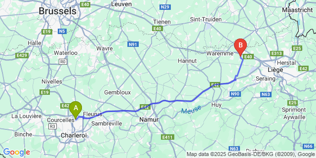Map: Charleroi Airport Brussels South (CRL) to Momalle