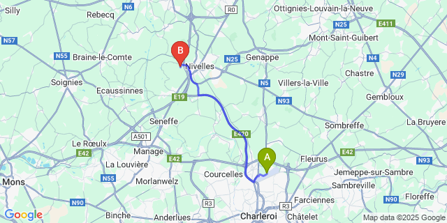 Map: Charleroi Airport Brussels South (CRL) to Monstreux