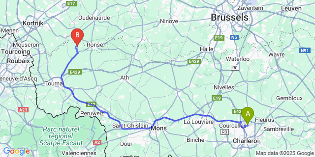 Map: Charleroi Airport Brussels South (CRL) to Mont-de-l’Enclus