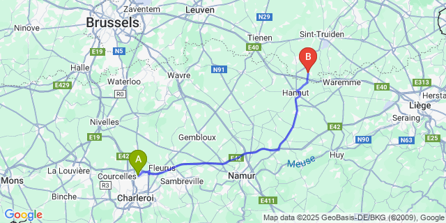 Map: Charleroi Airport Brussels South (CRL) to Montenaken