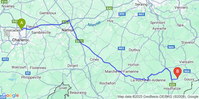 Map: Charleroi Airport Brussels South (CRL) to Montleban
