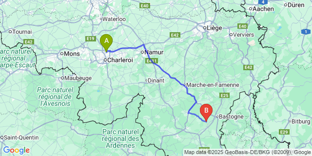 Map: Charleroi Airport Brussels South (CRL) to Morhet