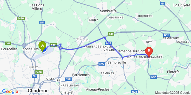 Map: Charleroi Airport Brussels South (CRL) to Mornimont