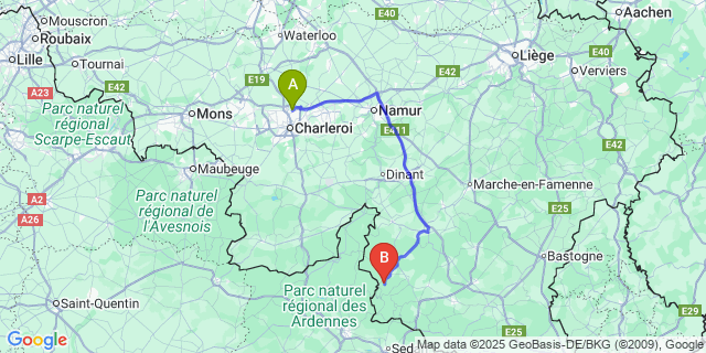 Map: Charleroi Airport Brussels South (CRL) to Nafraiture