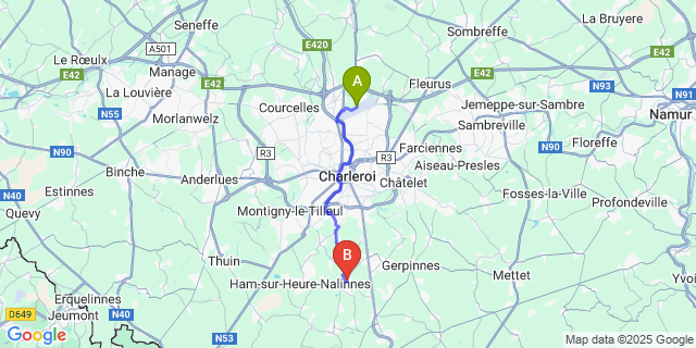 Map: Charleroi Airport Brussels South (CRL) to Nalinnes