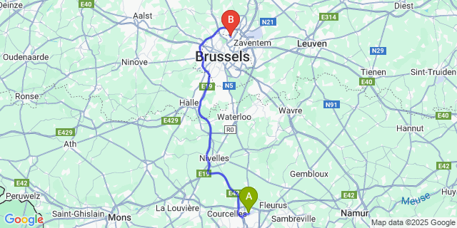Map: Charleroi Airport Brussels South (CRL) to Neder-Over-Heembeek