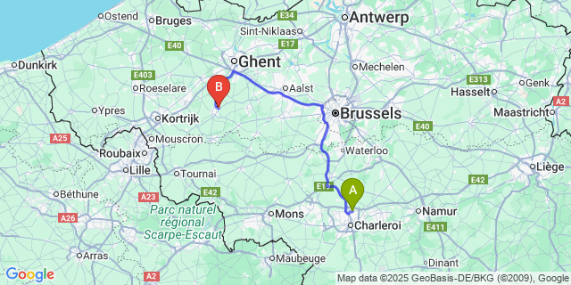 Map: Charleroi Airport Brussels South (CRL) to Nederename