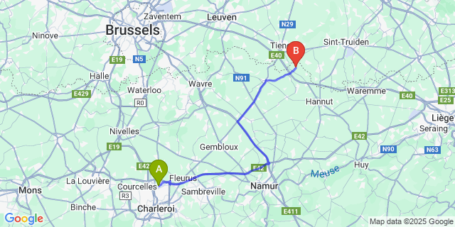 Map: Charleroi Airport Brussels South (CRL) to Neerheylissem