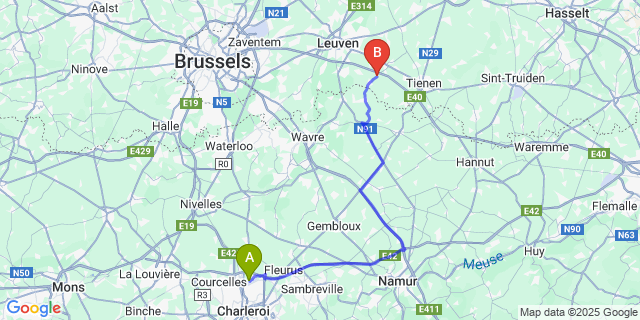 Map: Charleroi Airport Brussels South (CRL) to Neervelp