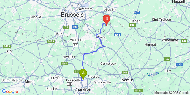 Map: Charleroi Airport Brussels South (CRL) to Nethen