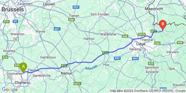 Map: Charleroi Airport Brussels South (CRL) to Neufchâteau