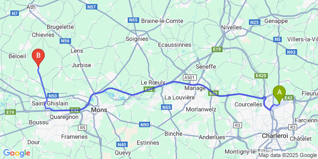 Map: Charleroi Airport Brussels South (CRL) to Neufmaison