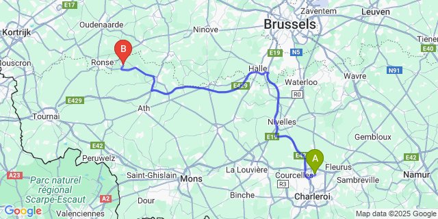 Map: Charleroi Airport Brussels South (CRL) to Neuville (-Le-Chaudron)