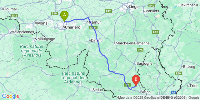 Map: Charleroi Airport Brussels South (CRL) to Nobressart
