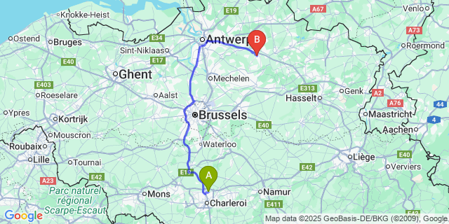 Map: Charleroi Airport Brussels South (CRL) to Noorderwijk