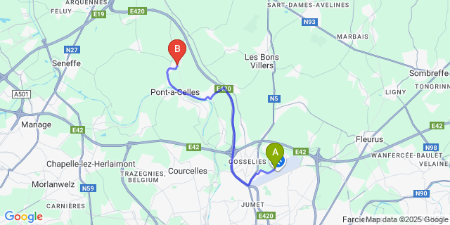 Map: Charleroi Airport Brussels South (CRL) to Obaix