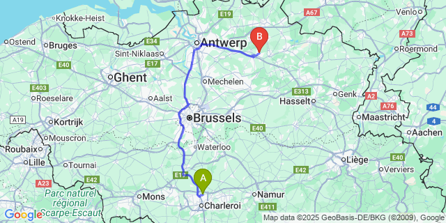 Map: Charleroi Airport Brussels South (CRL) to Olen