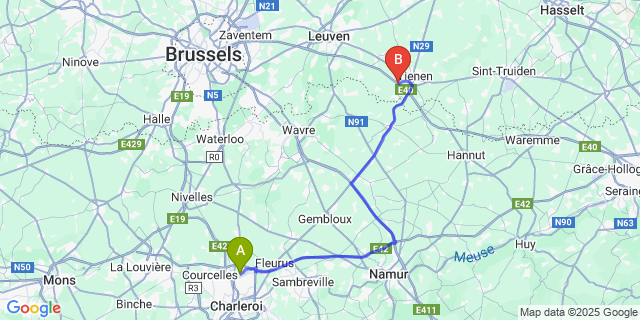 Map: Charleroi Airport Brussels South (CRL) to Oorbeek