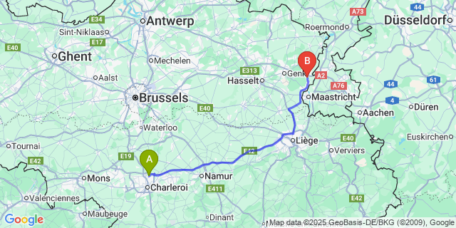 Map: Charleroi Airport Brussels South (CRL) to Opgrimbie