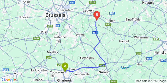 Map: Charleroi Airport Brussels South (CRL) to Opvelp