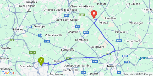 Map: Charleroi Airport Brussels South (CRL) to Orbais
