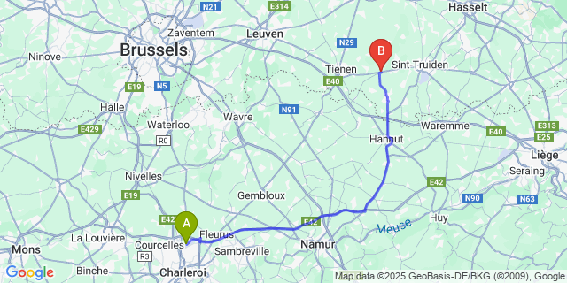Map: Charleroi Airport Brussels South (CRL) to Orsmaal