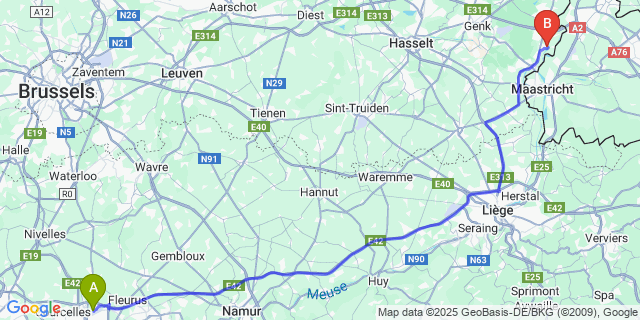 Map: Charleroi Airport Brussels South (CRL) to Oud-Rekem