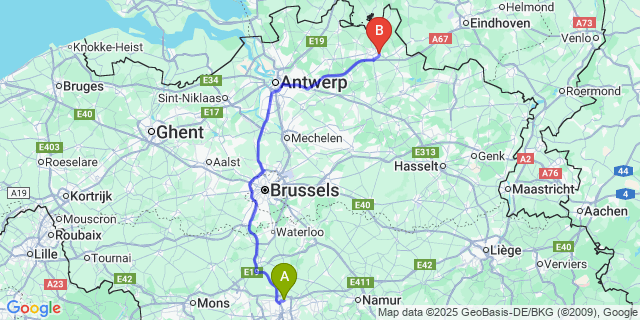 Map: Charleroi Airport Brussels South (CRL) to Oud-Turnhout