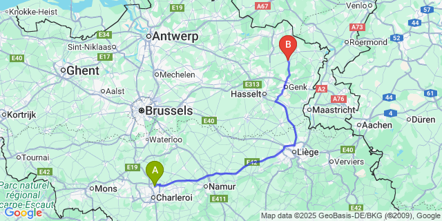 Map: Charleroi Airport Brussels South (CRL) to Oudsbergen