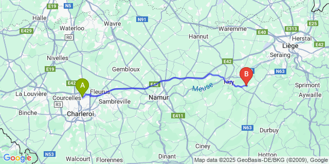 Map: Charleroi Airport Brussels South (CRL) to Outrelouxhe