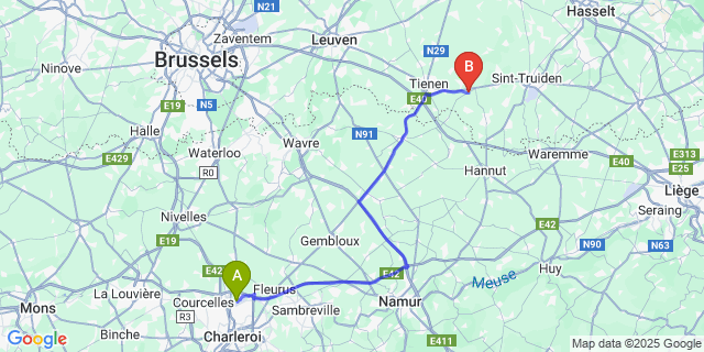 Map: Charleroi Airport Brussels South (CRL) to Overhespen