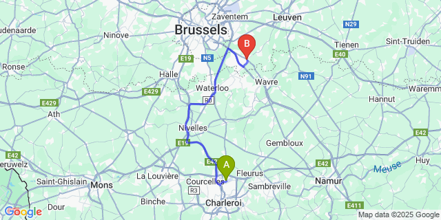 Map: Charleroi Airport Brussels South (CRL) to Overijse