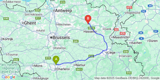 Map: Charleroi Airport Brussels South (CRL) to Paal