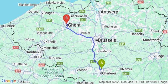 Map: Charleroi Airport Brussels South (CRL) to Patershol